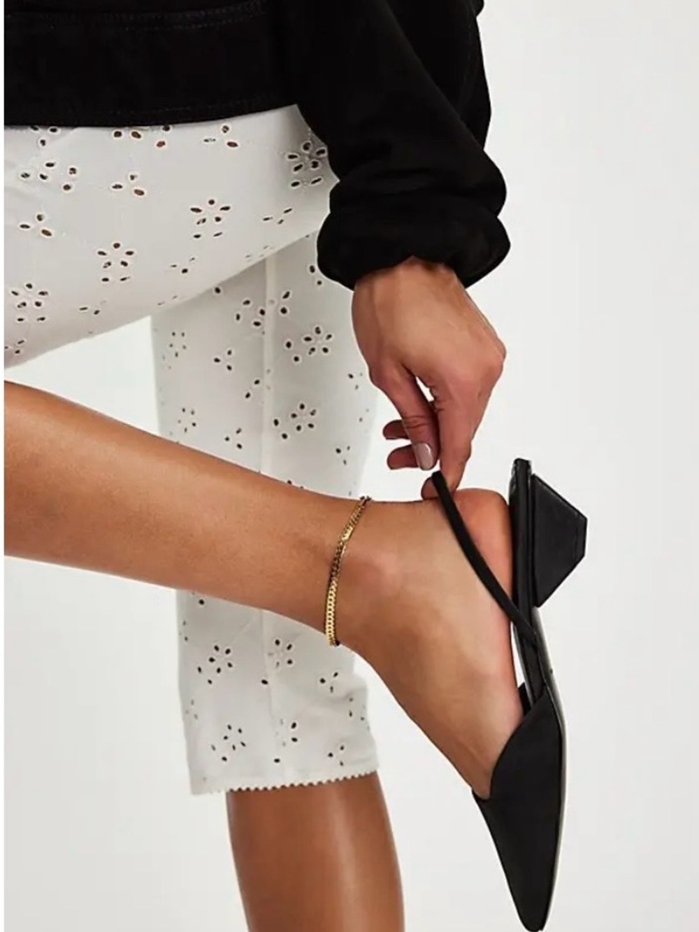 Free People Fitler Black Satin Square Slingback Low Heel